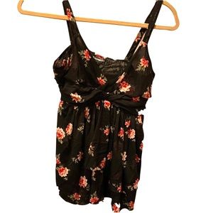 EUC EXPRESS Sheer Floral Babydoll Tank in Black - PS